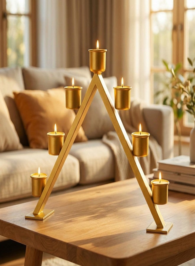 ecofynd Metal A-Frame Shape Multi-Candle Holder, (Pack of 1, Golden), Tapered Candle Stick Stand for Festival Gift, Decor, Dining Table Decoration, Home, Office (CH004) - Image 1